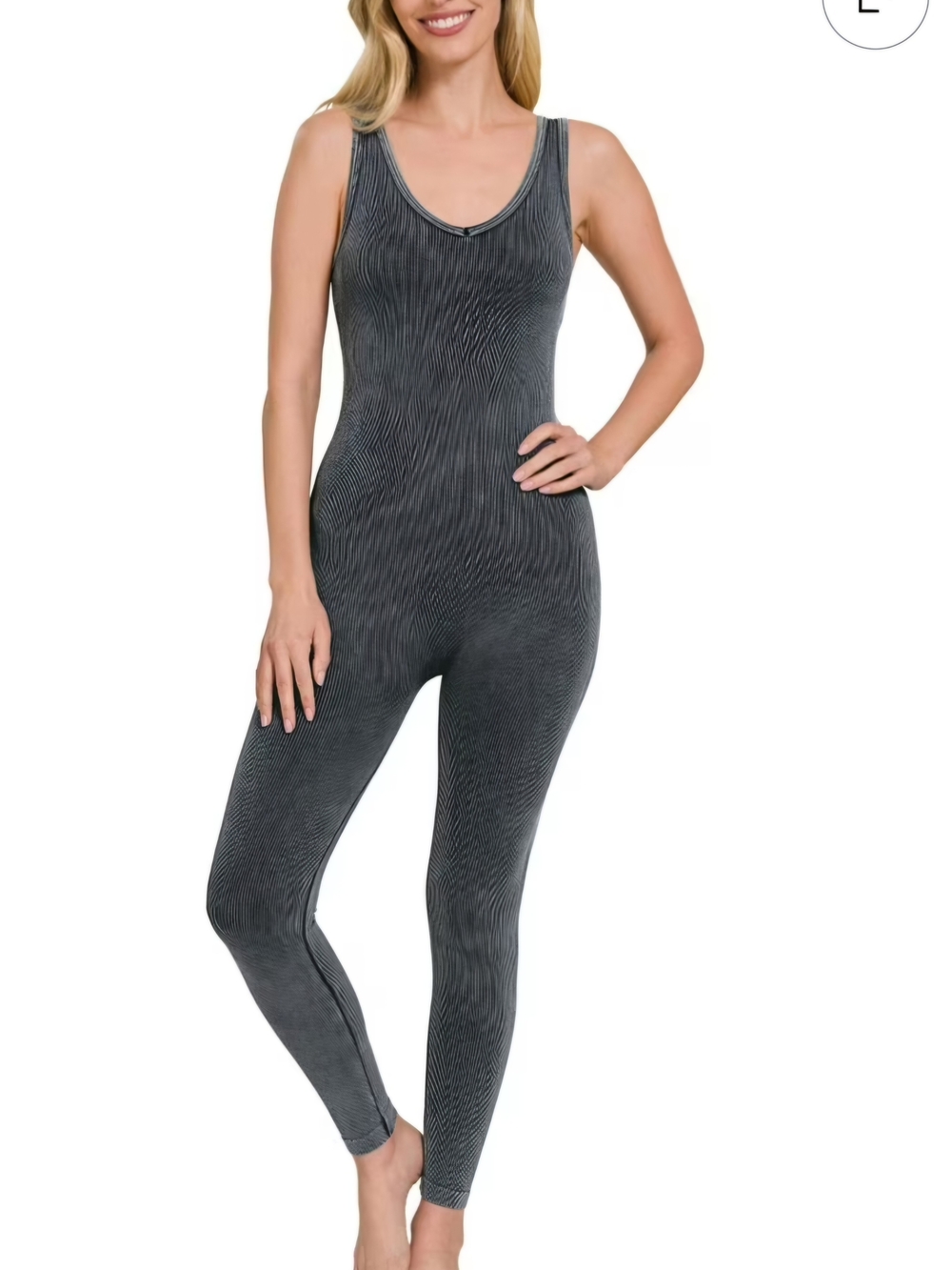 Zenana Sleeveless V-Neck Seamless Jumpsuit - Ash Black